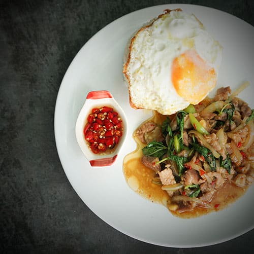 pad kra pao (basil chicken with rice)