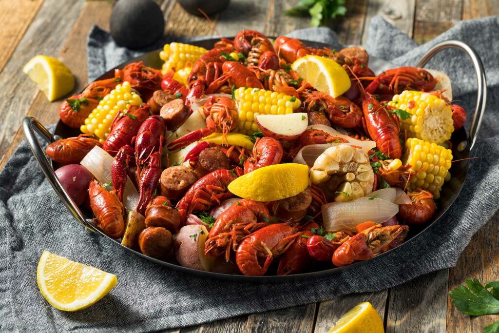 southern crawfish boil with corn